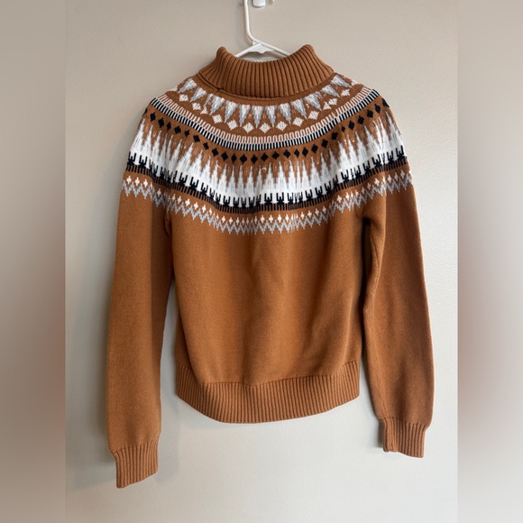 The Normal Brand Fair Isle Cotton Turtleneck Sweater Camel Brown Tan Patterned M - Picture 3 of 11